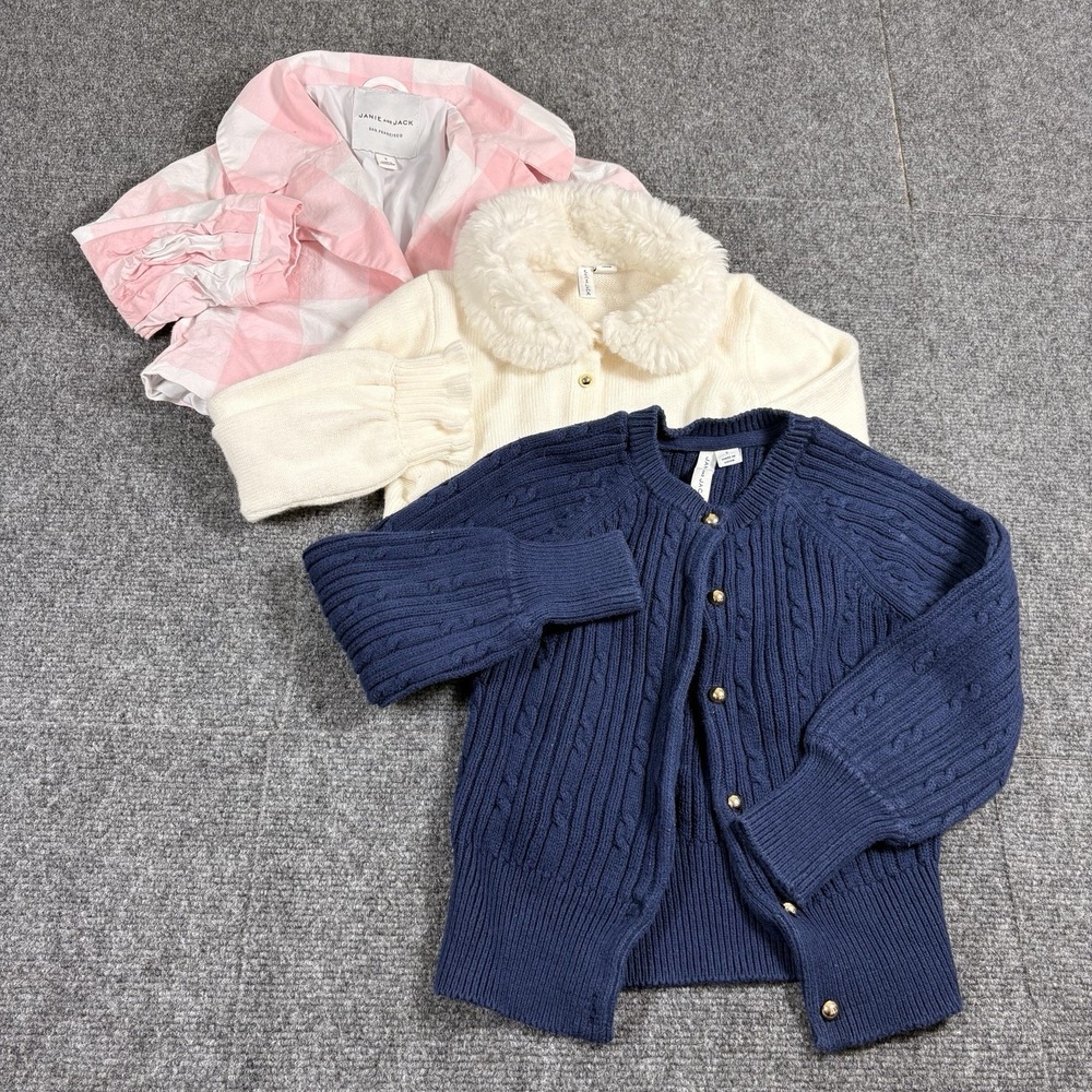 Lot Of 3 Janie and Jack girls‎ Sweater Jacket Coat 5 Cable Knit Gingham Fur READ